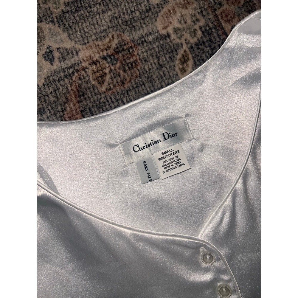 Vintage Christian Dior White Satin Slip Dress Embroidered Accent - Picture 4 of 4